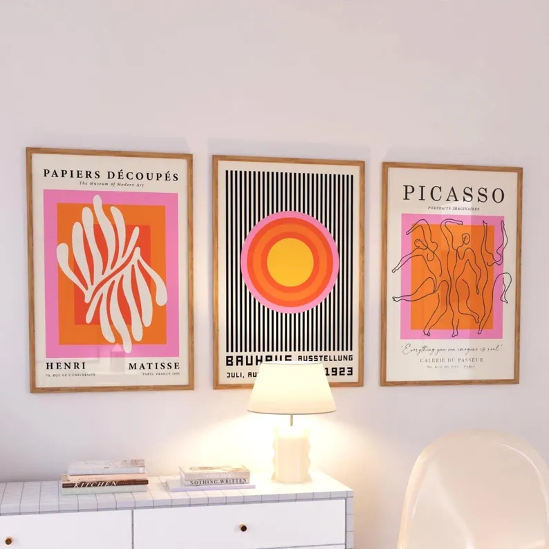 Home Office Photos - 3pcsModern Orange Bauhaus And Picasso Wall