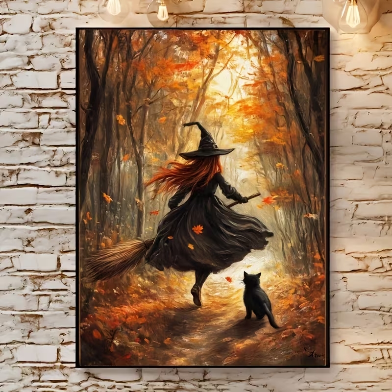 Home Office Photos - Retro Alloween Autumn Witch On Broomstick