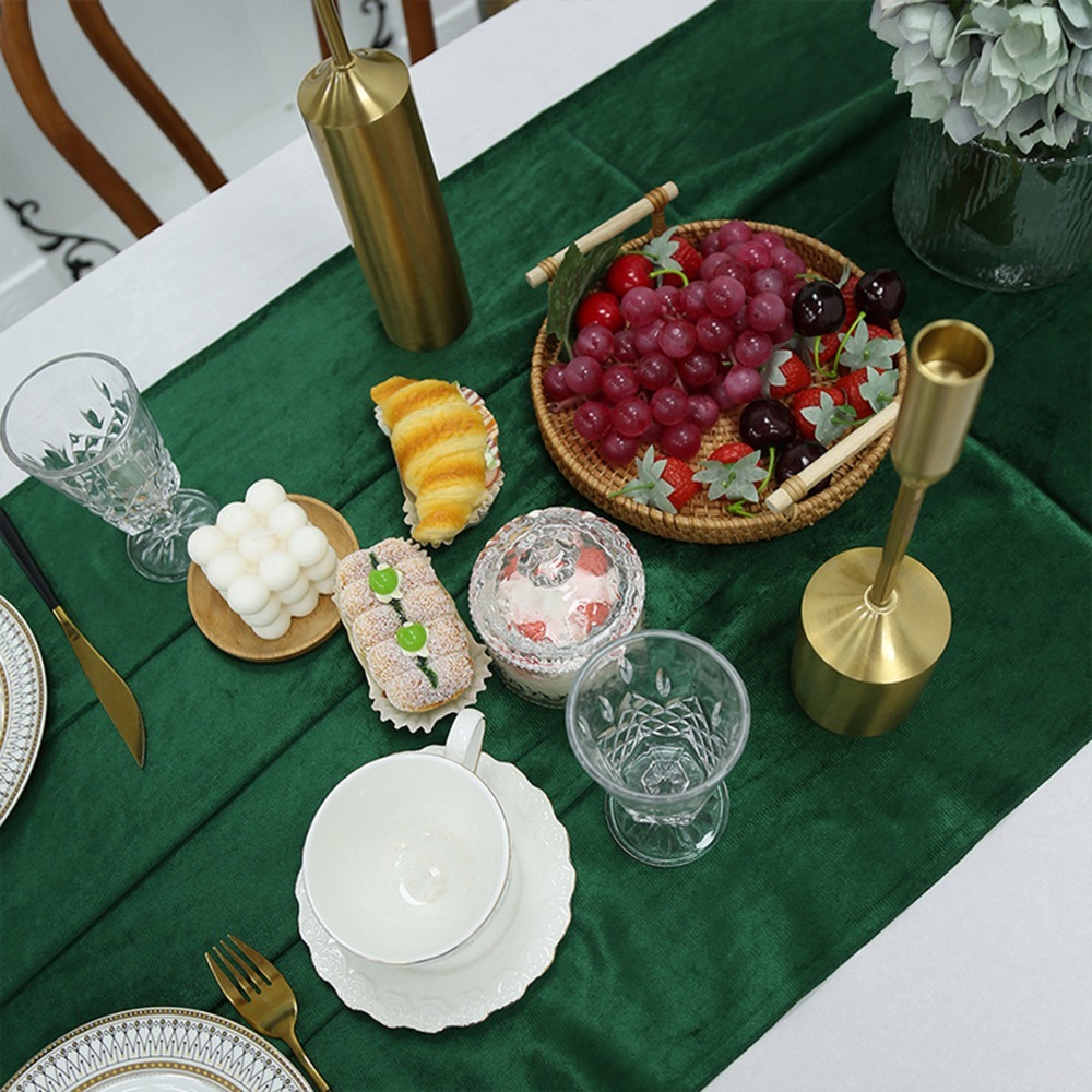 Home Office News - Green Velvet Table Runner Soft Texture