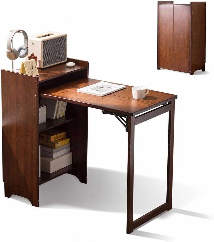 Bamboo Folding Desk With Stora - Home Office Hideaway Desk review and price